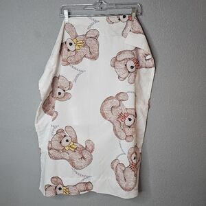 Vintage Homemade Pillow Sham Teddy Brown Bear Theme Ivory Off White Cottage Core